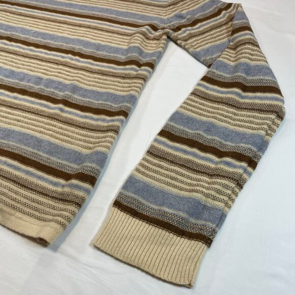 Hem & Thread Striped Turtleneck Sweater Women's L Soft Knit Brown Blue Cream - Picture 5 of 7